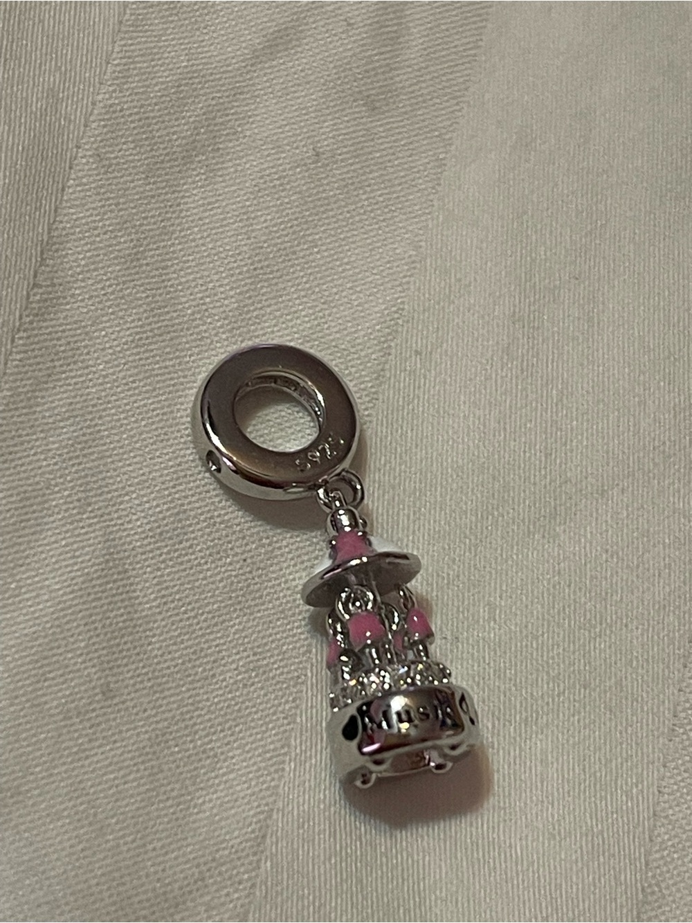 925 Sterling Silver Carousel Charm with Pink Enamel Accents - Picture 4 of 9